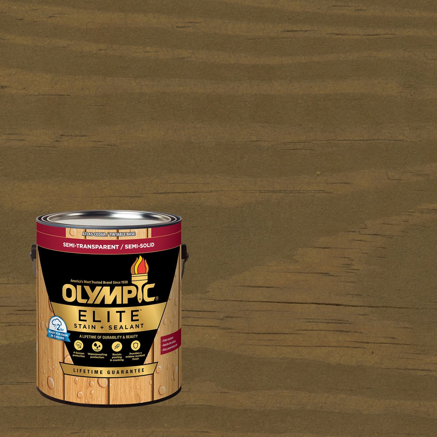 Olympic Elite 1 Gallon ST-2009 Dark Ash Semi-Transparent Exterior Stain and Sealer in One Low VOC