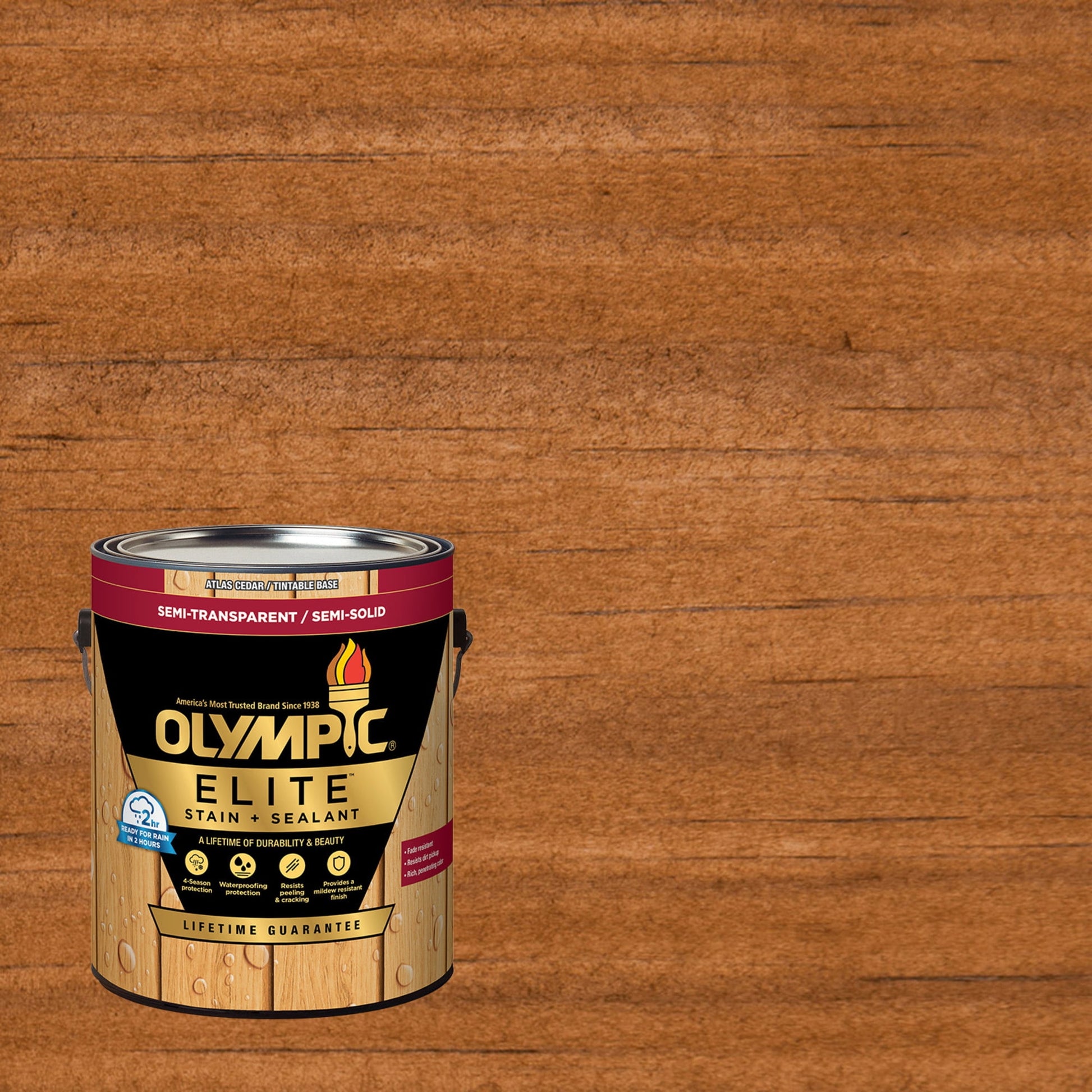 Olympic Elite 1 Gallon ST-2023 Rustic Cedar Semi-Transparent Exterior Wood Stain and Sealer in One Low VOC