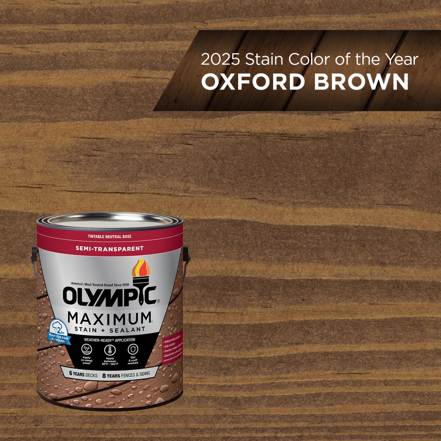 Olympic Maximum 1 Gallon ST-2019 Oxford Brown Semi-Transparent Exterior Stain and Sealer in One Low VOC