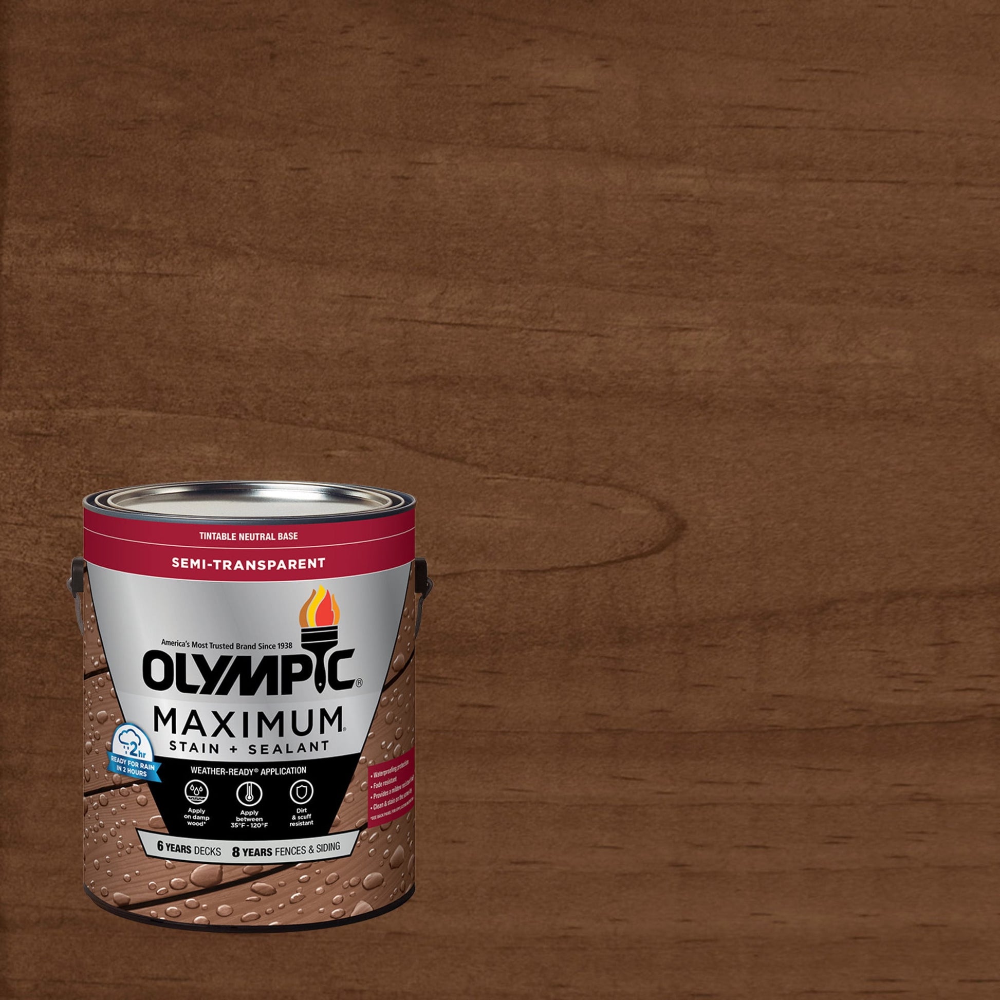 Olympic Maximum 1 Gallon ST-2029 Walnut Semi-Transparent Exterior Stain and Sealer in One Low VOC