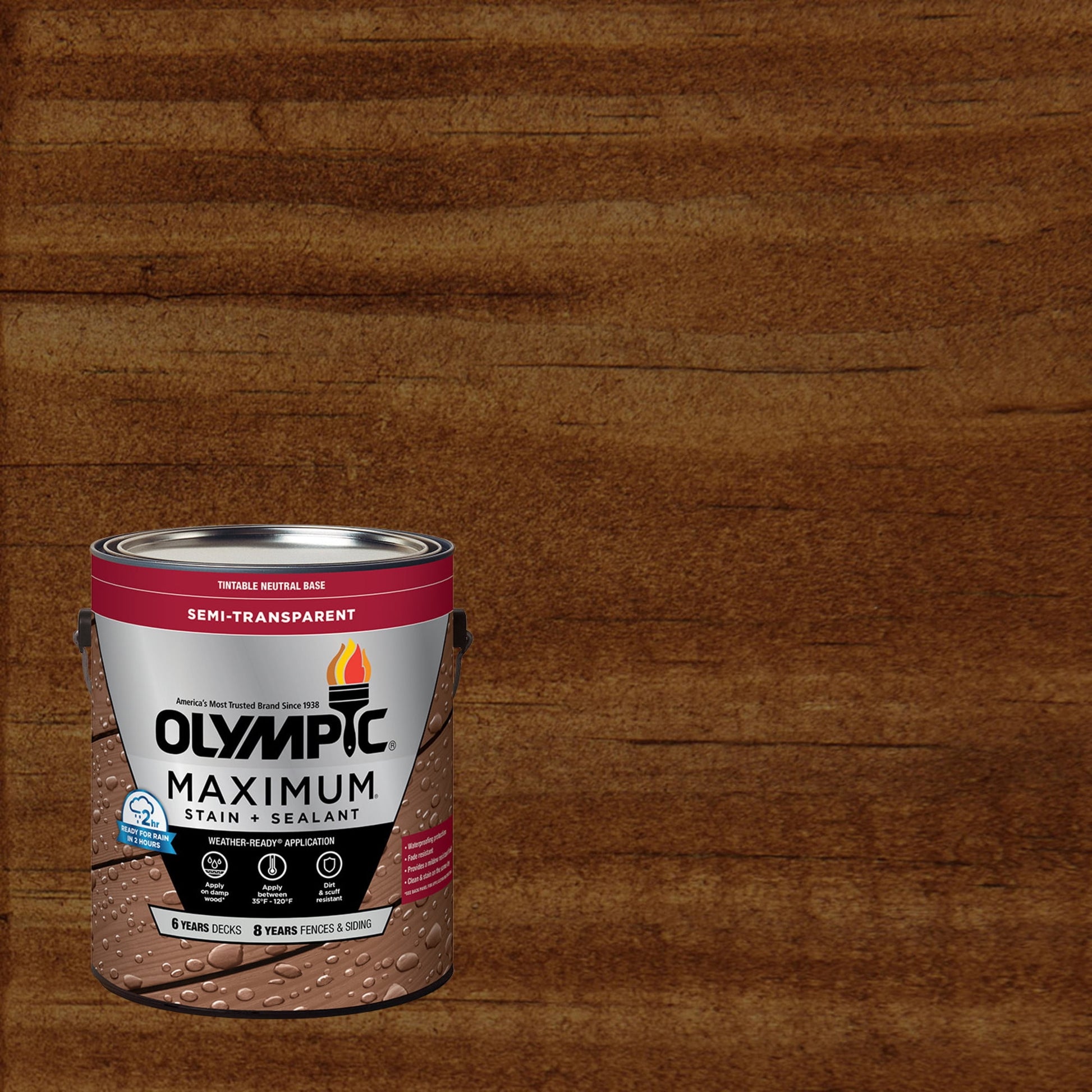 Olympic Maximum 1 Gallon ST-2006 Chestnut Brown Semi-Transparent Exterior Stain and Sealer in One Low VOC
