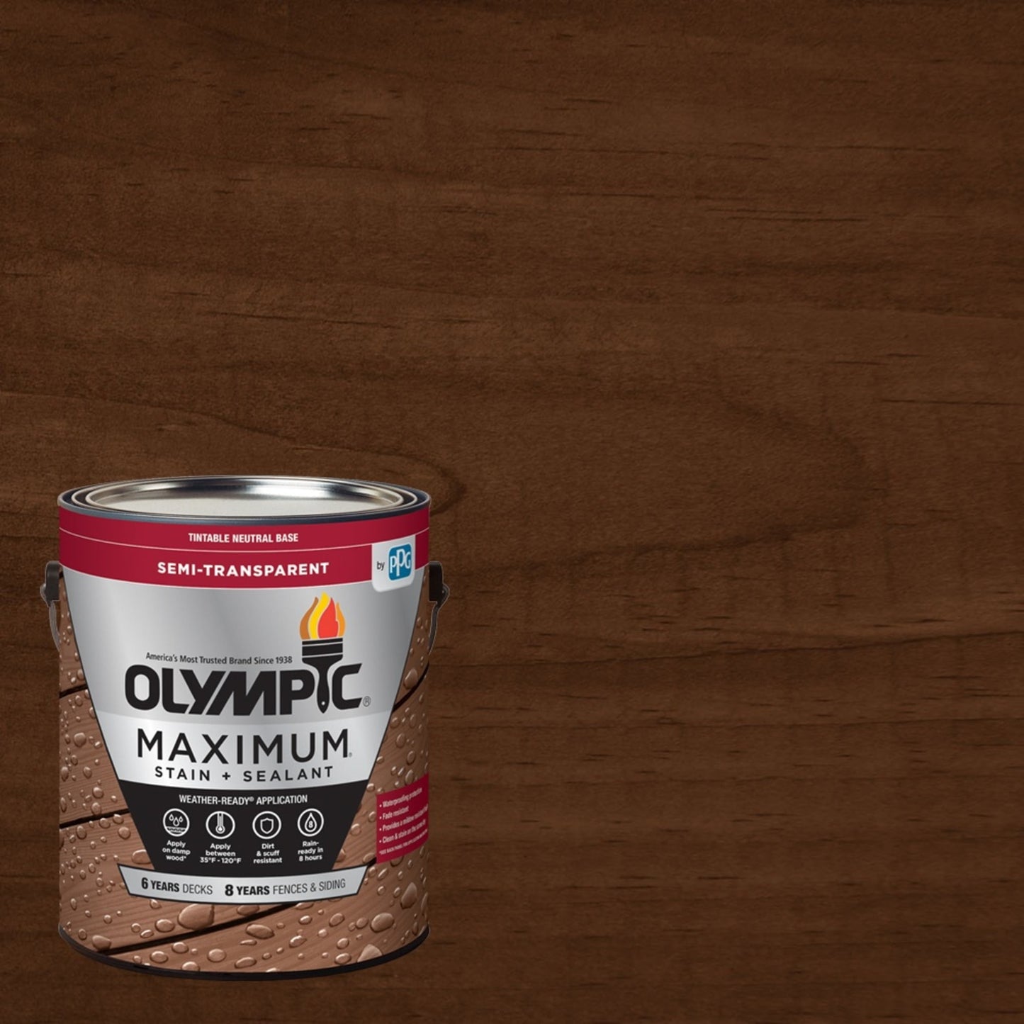 Olympic Maximum 1 Gallon Clove Brown Semi-Transparent Exterior Ready to Use Stain and Sealer in One Low VOC