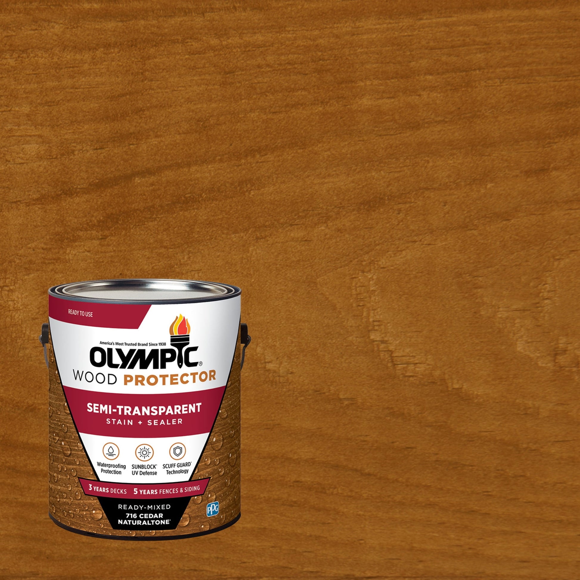 Olympic Wood Protector Cedro Semitransparente Tinte y Sellador para Madera Exterior, 1 GalÃ³n