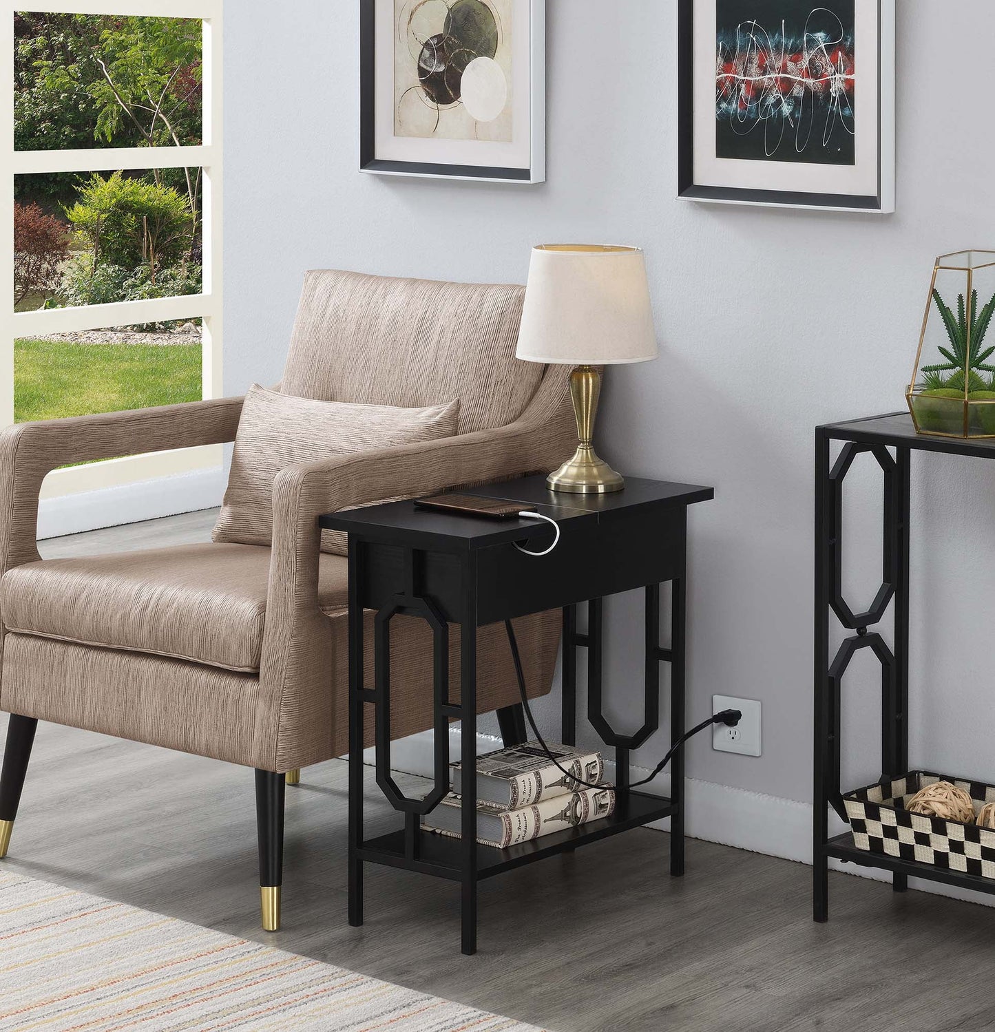 Convenience Concepts Omega Flip Top End Table with Charging Station, Multiple Finishes