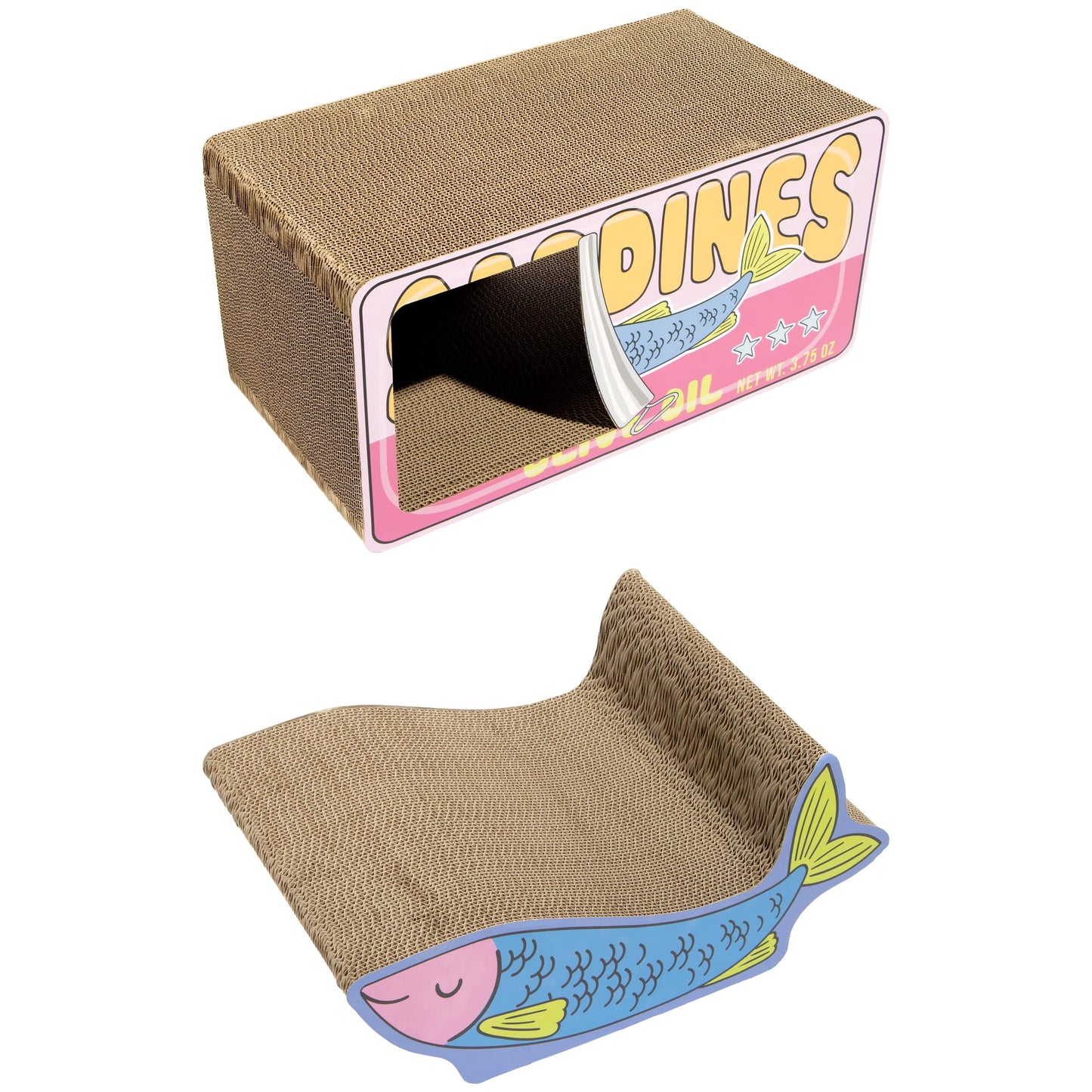 Oodles Fish and Sardine Durable Corrugated Cardboard Cat Scratching Pad Set