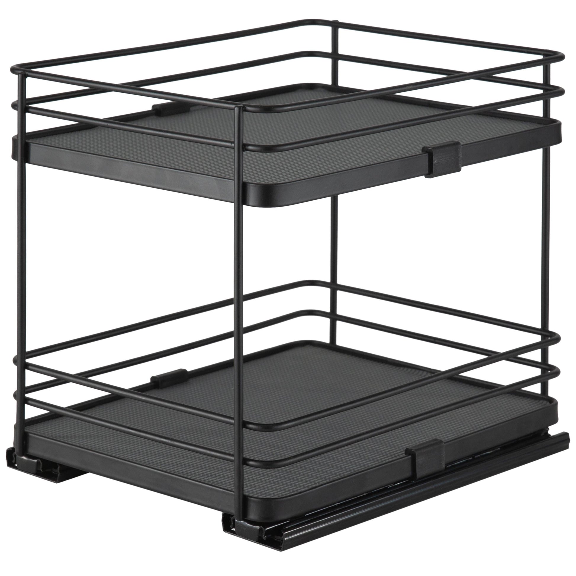 Organize It All 2 Tier Slide Out Shelf Organizer in Matte Black