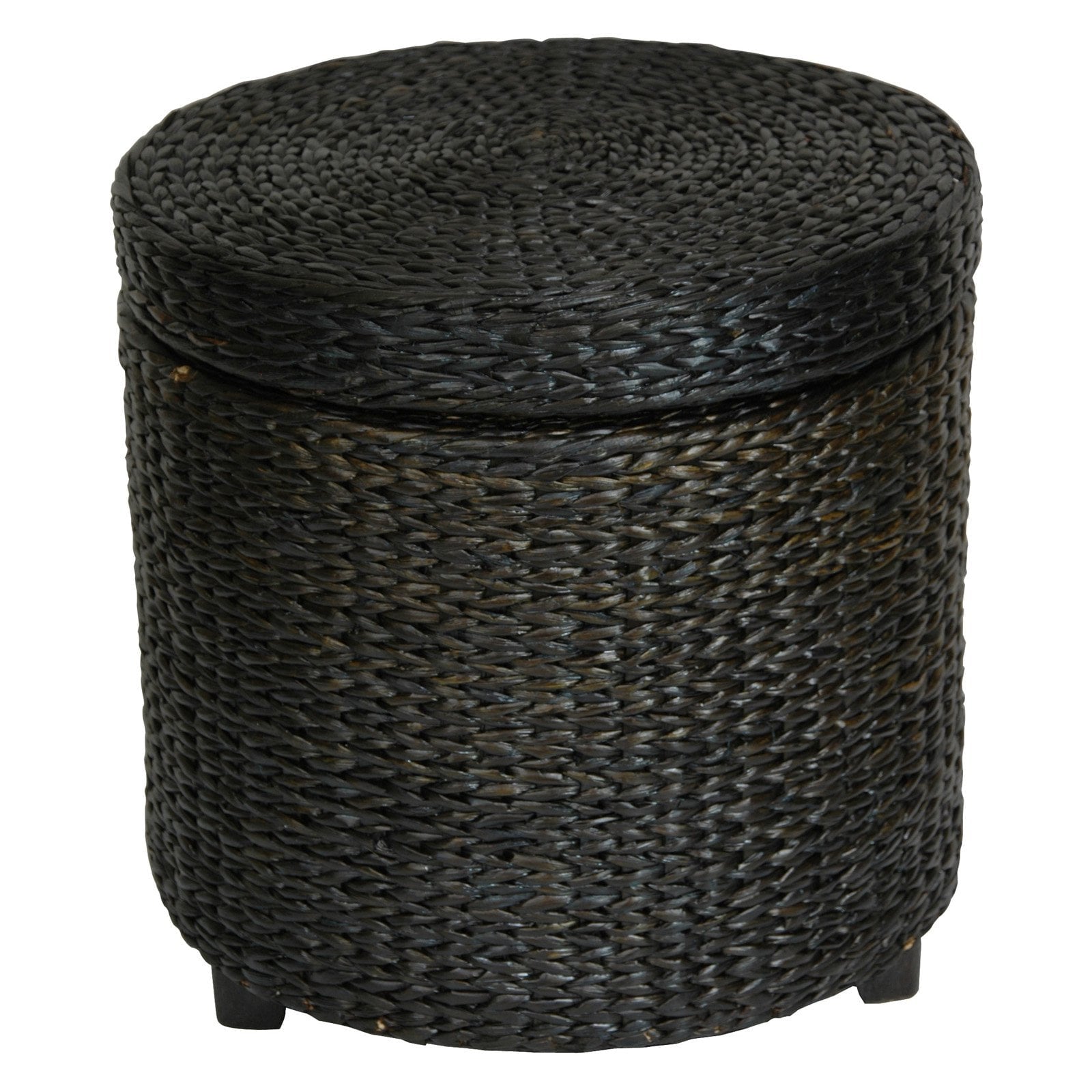 Red Lantern Rush Grass Storage Footstool, Storage Box, Ottoman, 17.5" Diameter x 17" H, Sustainable Rush Grass