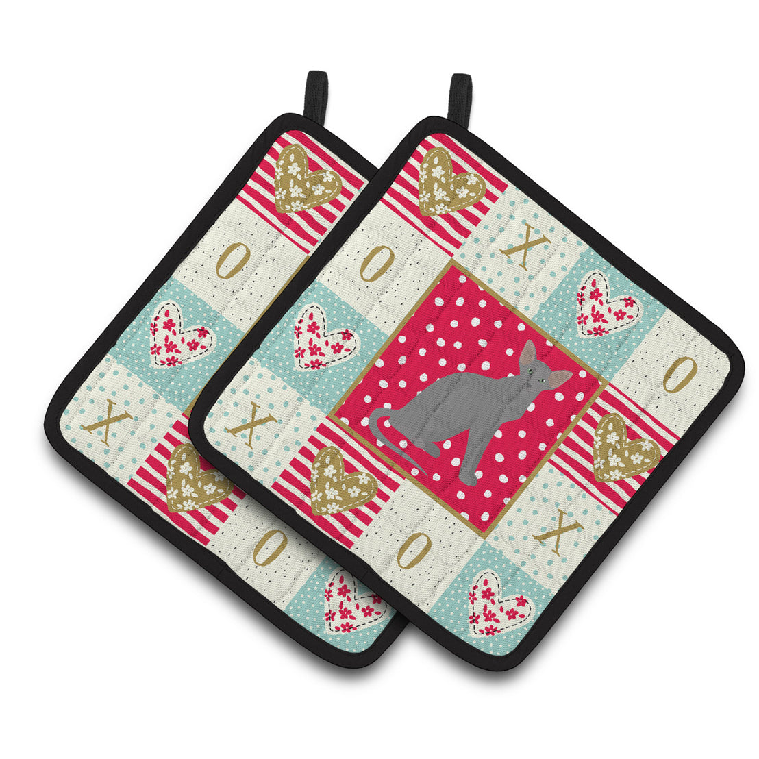 Oriental Shorthair Cat Love Pair of Pot Holders