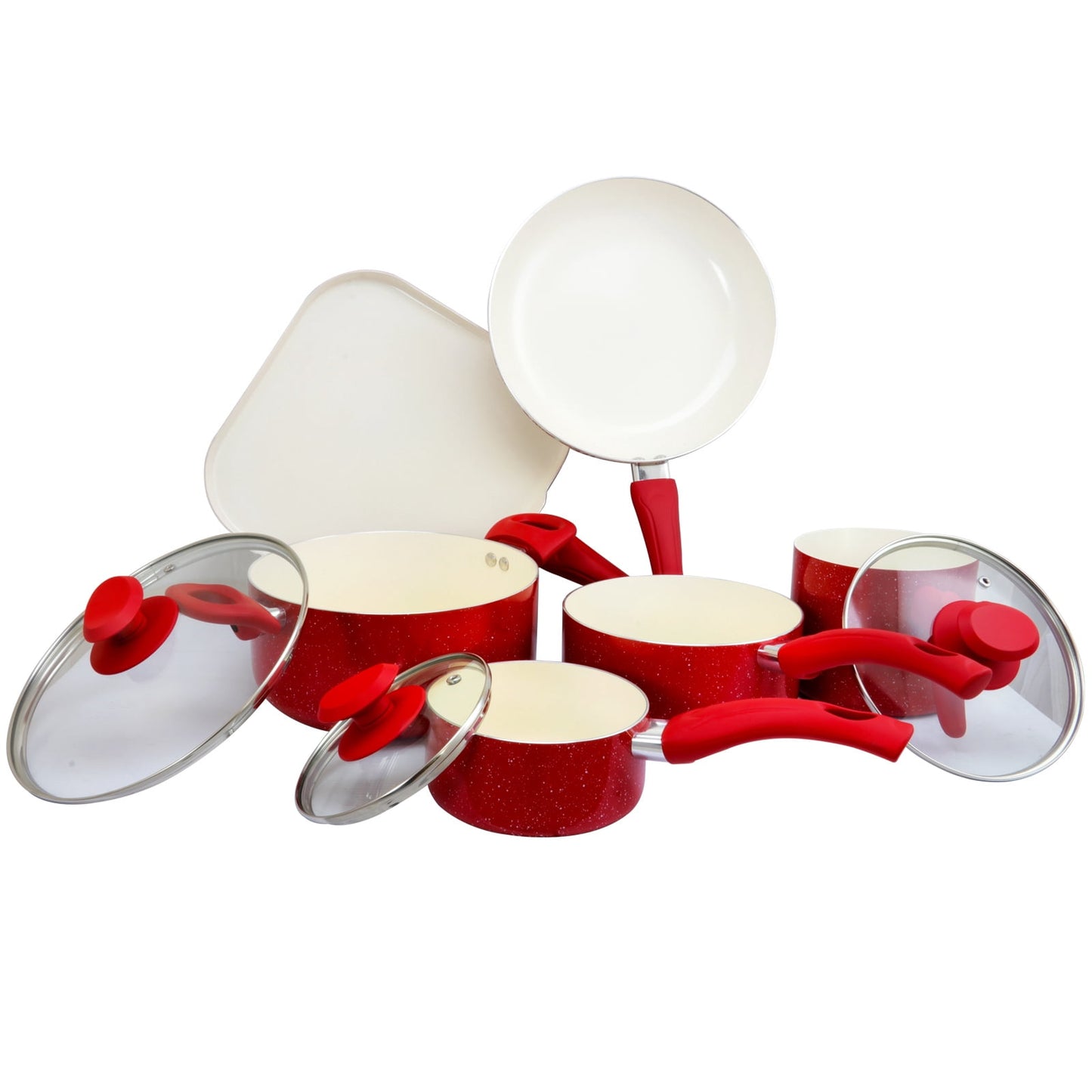 Oster Cocina San Jacinto 9-Piece Aluminum Cookware Set in Red Speckle