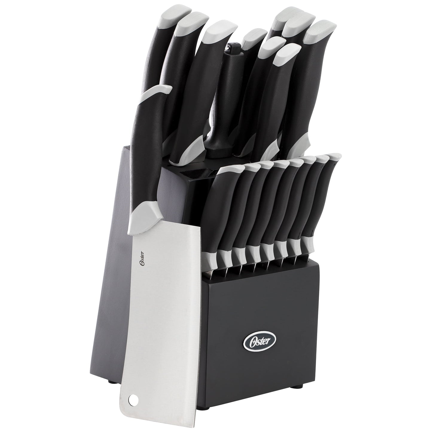 Oster Lindbergh Juego de Cubiertos de Acero Inoxidable de 22 Piezas con Bloque de Almacenamiento en Negro