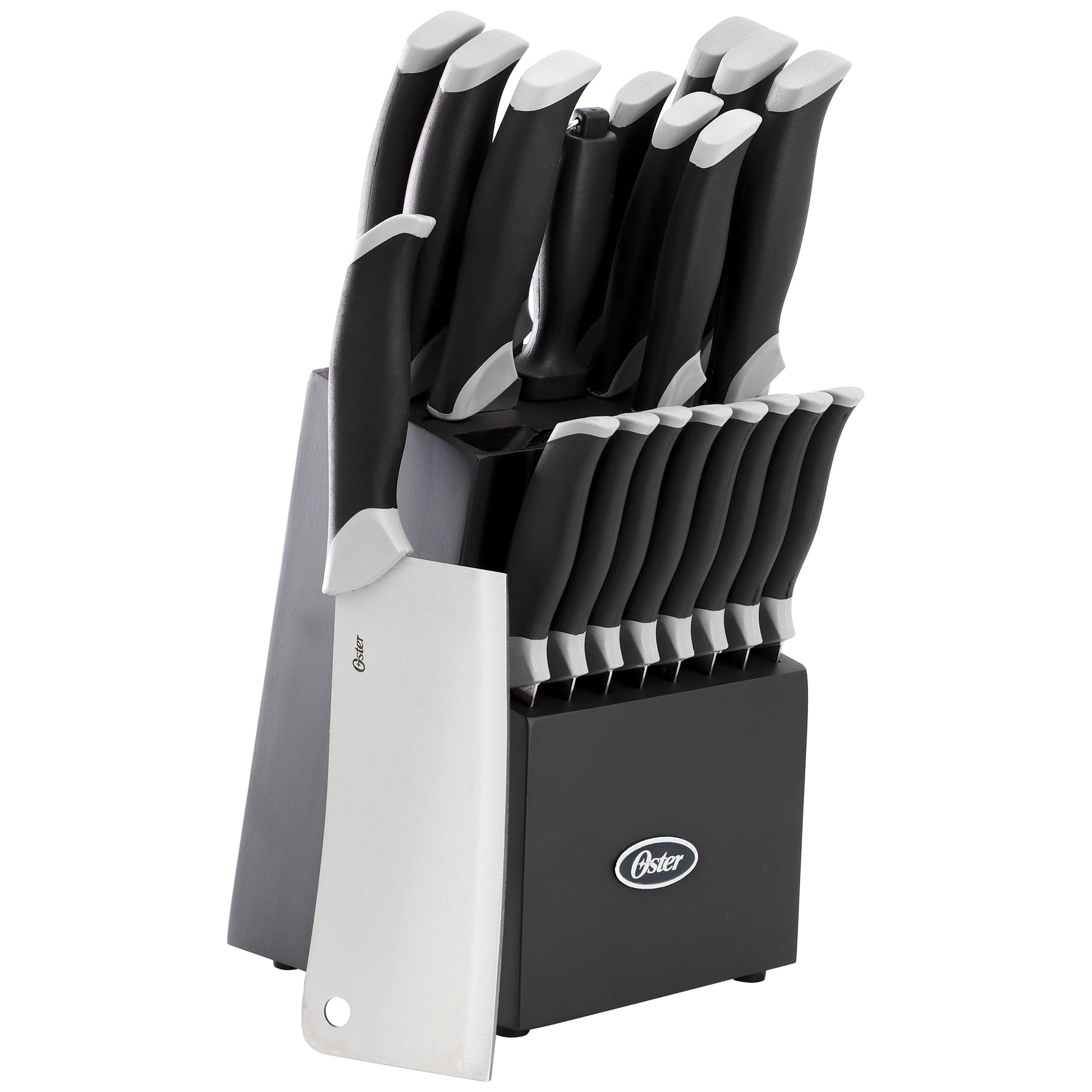 Oster Lindbergh Juego de Cubiertos de Acero Inoxidable de 22 Piezas con Bloque de Almacenamiento en Negro