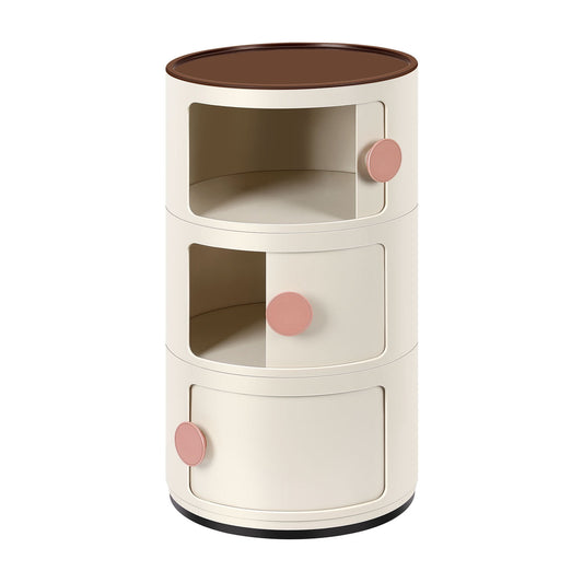 3 Tier Sliding Barrel Nightstand, Beige