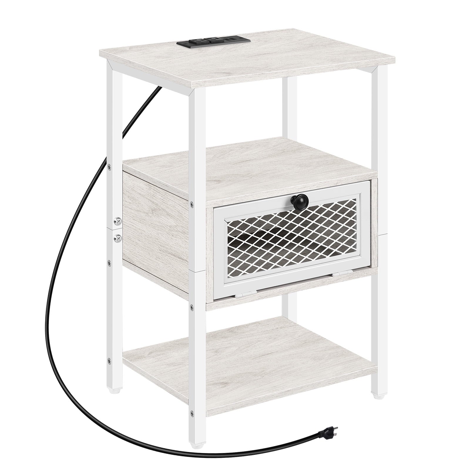 Oumilen Modern Adult Charging Drawer Flip Top Storage Nightstands, White MDF Wood