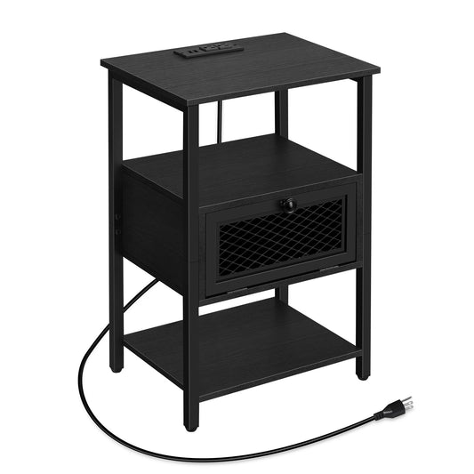 Oumilen Adult Modern Nightstand with Charging Station, Black