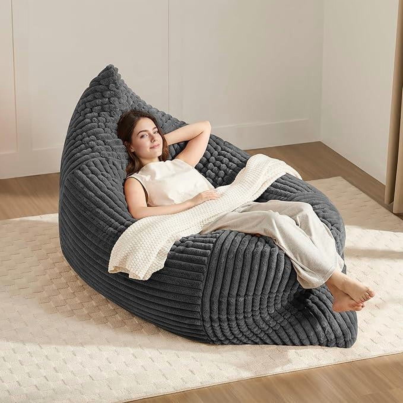 Oversized Bean Bag Chair, Convertible Floor Lounger with Removable Machine-Washable Cover, Ergonomic Support for Relaxation and Movie Nights, Dark Grey
