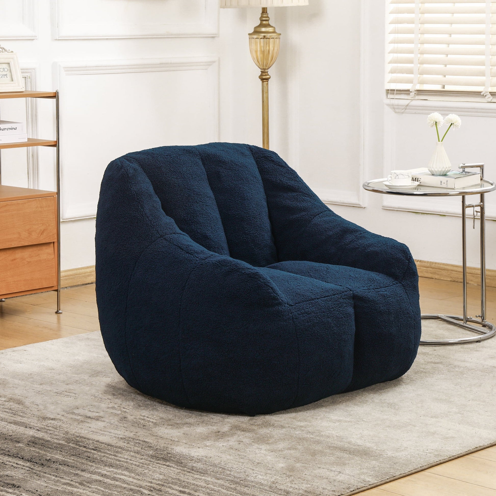 GARITIN Oversized Bean Bag Chair, Teddy Faux Fur Memory Foam, 37.4inx33.9inx32.3in, Yellow