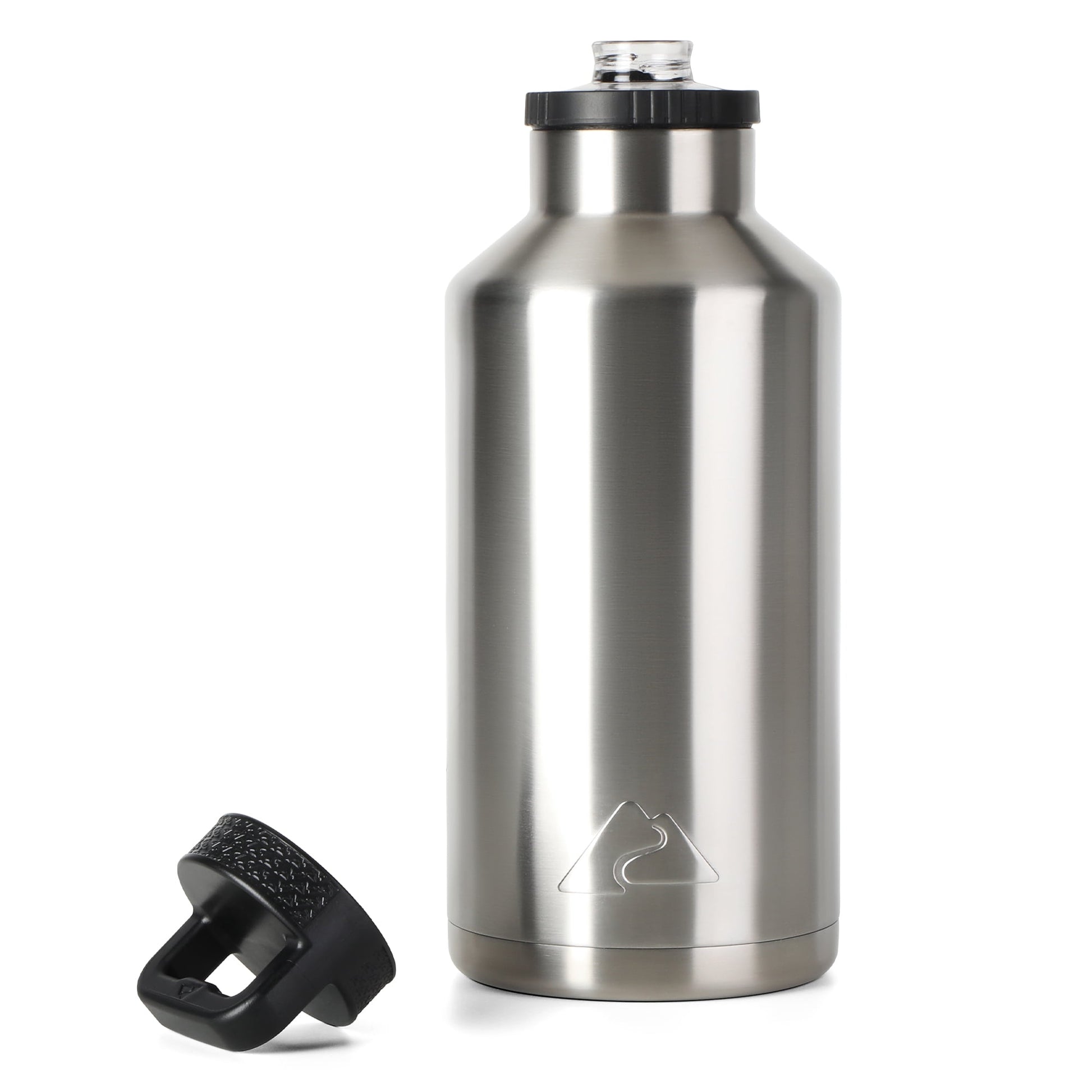 Ozark Trail 64 oz Chug Lid, Double-Wall Vacuum Insulated Stainless Steel Water Bottle, Silver, Keeps Drinks Hot & Cold