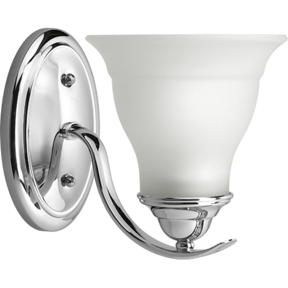 Progress Lighting Trinity 1-Light Bath Fixture, Steel, Polished Chrome, Etched Glass Shade