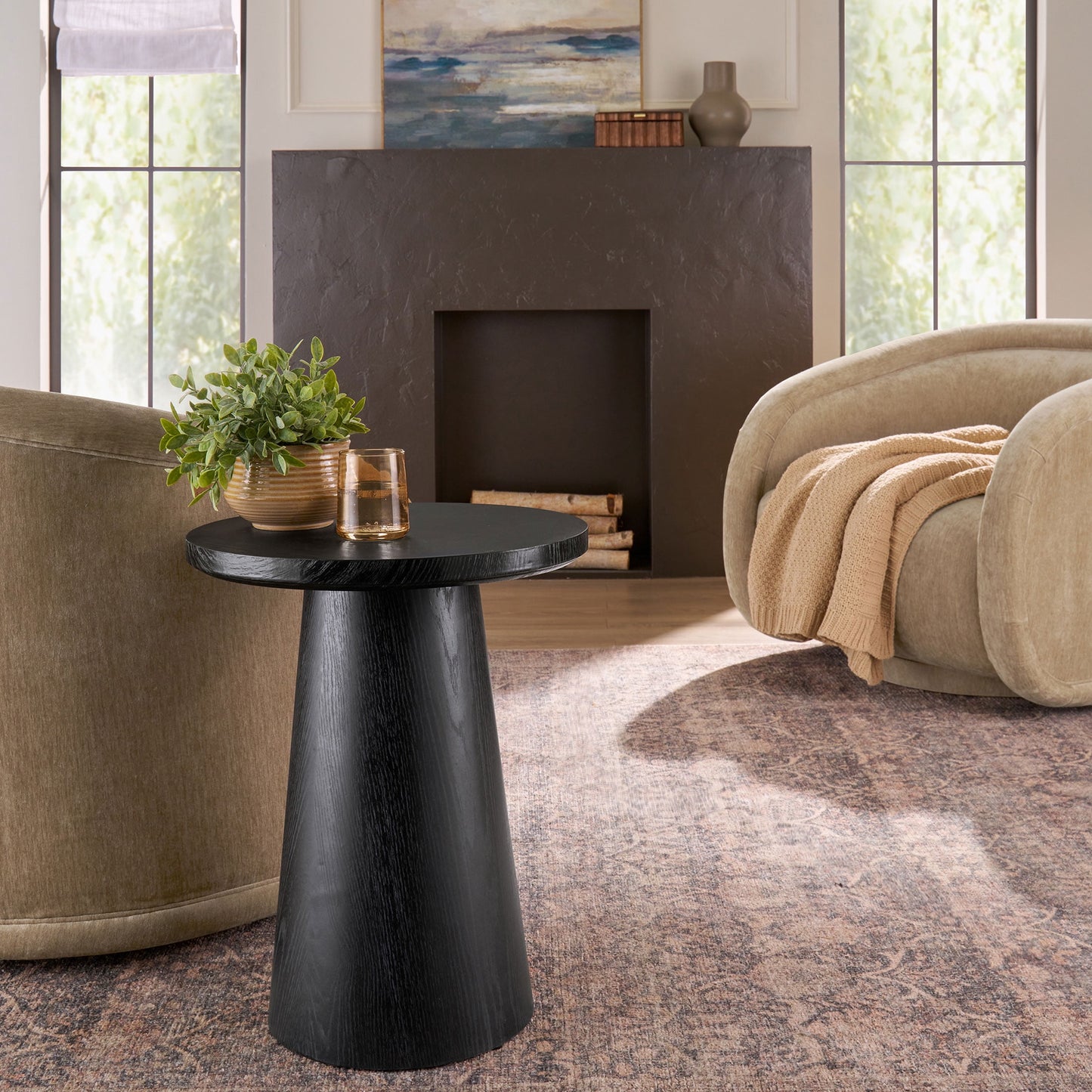 Better Homes & Gardens Ashby Pedestal End Table, Rich Black Finish