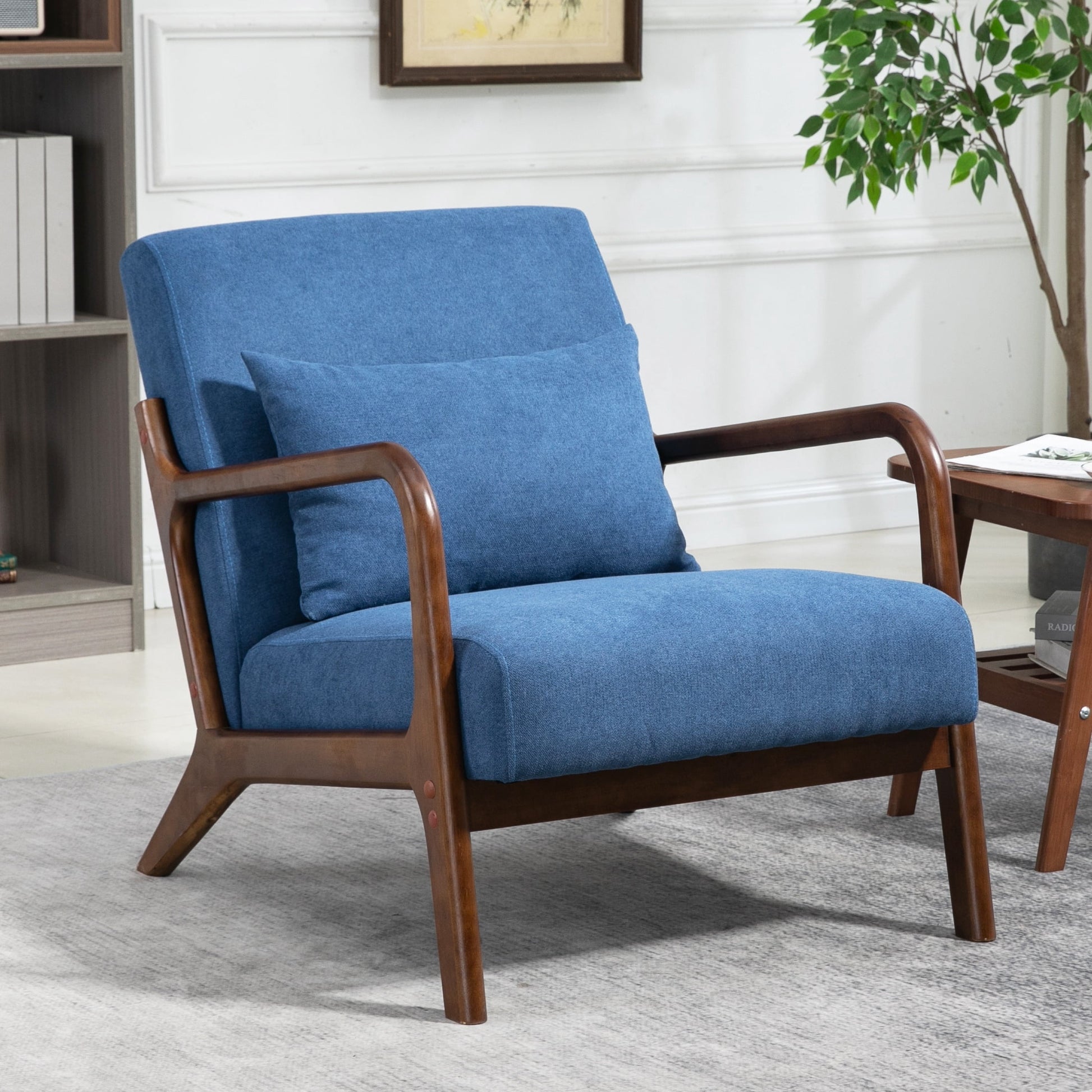 PORKISS Mid-Century Accent Chair, Velvet Upholstered Arm Chair with Wood Frame and Waist Cushion, Modern Armchair, Reading Chair for Living Room, Bedroom, Sunroom,Dark Grey
