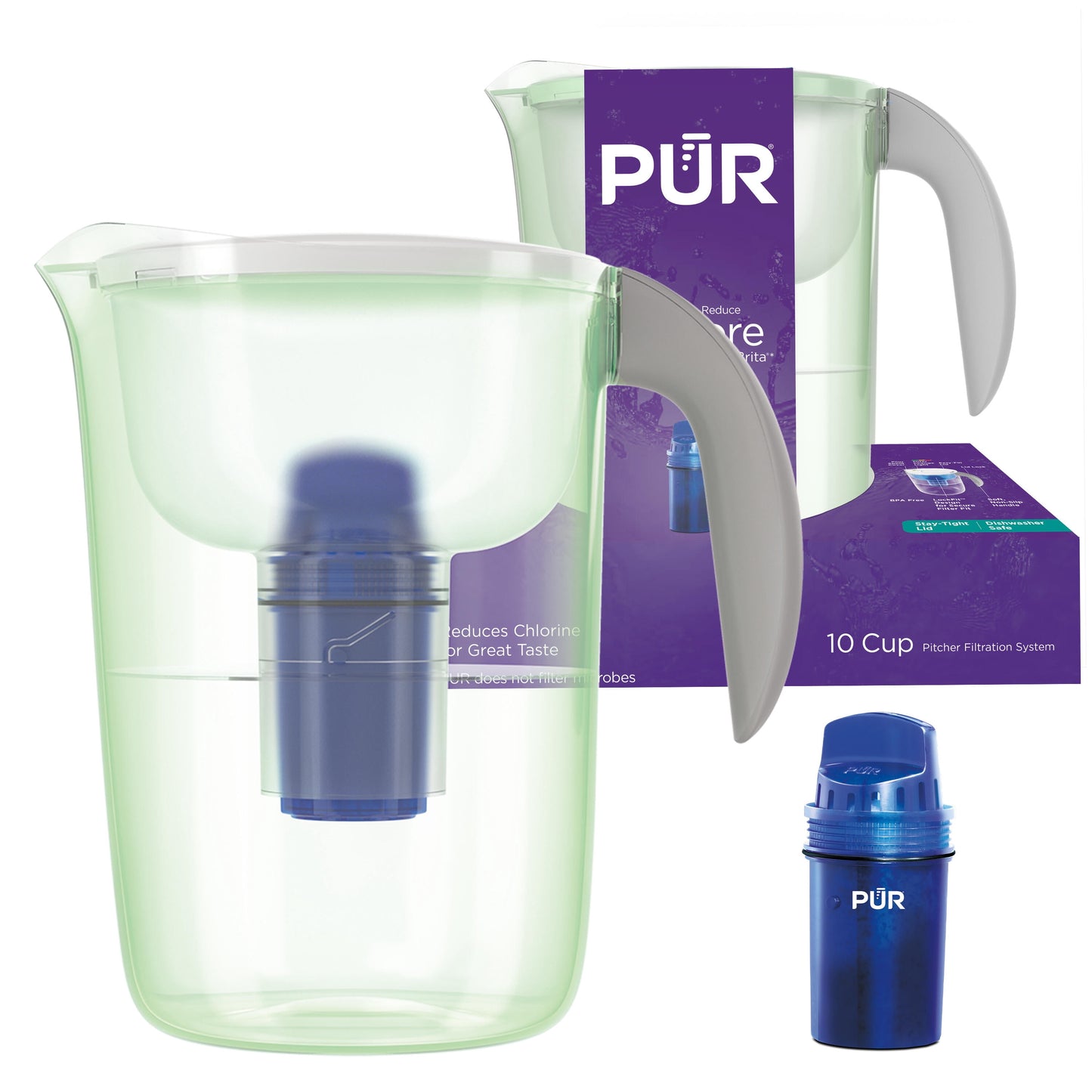PUR Sistema de FiltraciÃ³n para Jarra de Agua de 10 Tazas, 10.2" de Ancho x 10.6" de Alto x 6.8" de Largo, Lima, PPT001L
