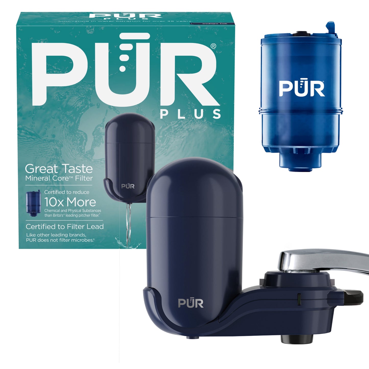 PUR PLUS Sistema de FiltraciÃ³n de Agua Montado en Grifo, Filtro de Agua para Grifo de Fregadero, Vertical, Ãndigo, FM2800N