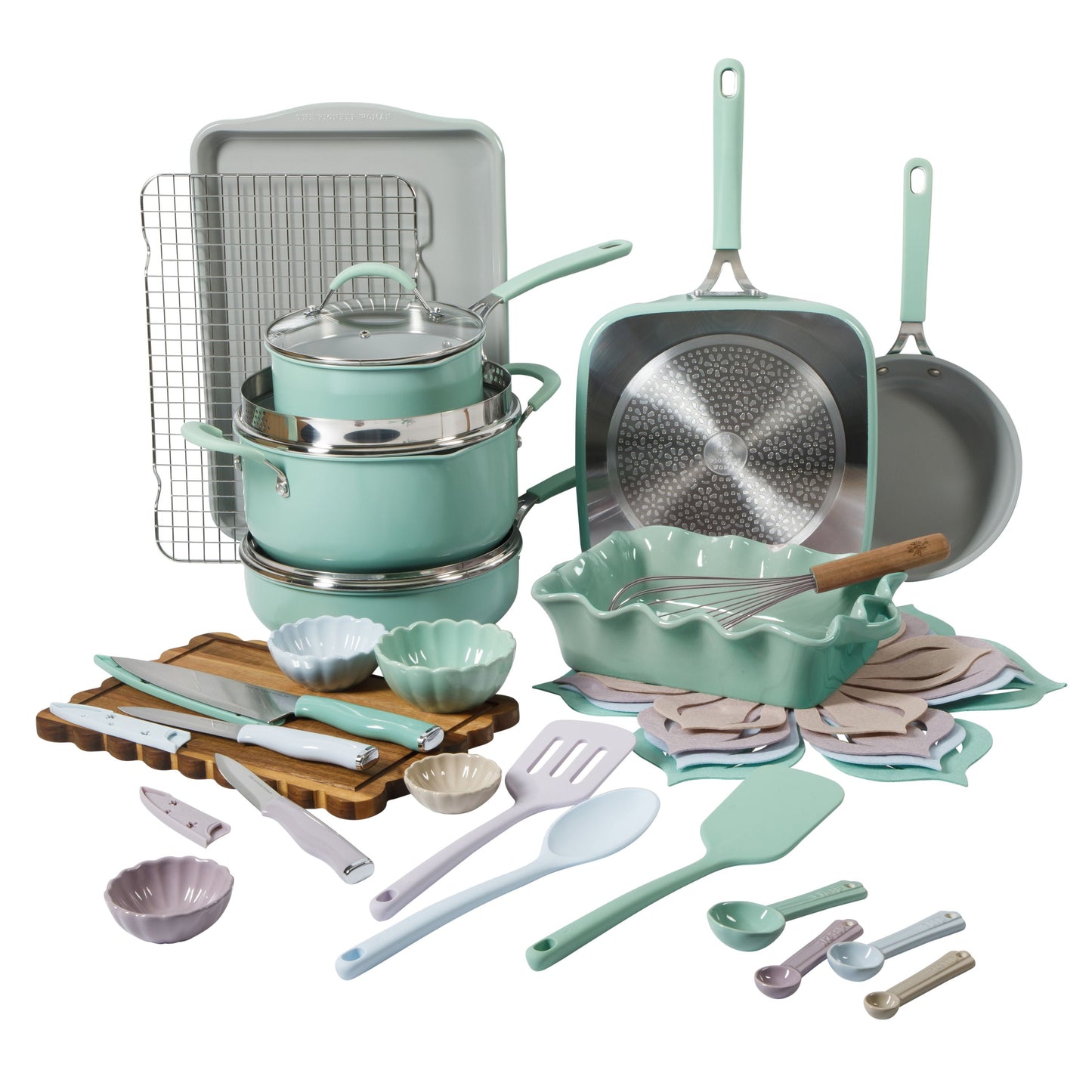 The Pioneer Woman Juego de Utensilios de Cocina y ReposterÃ­a de CerÃ¡mica Antiadherente, Sutton de 34 Piezas, Verde