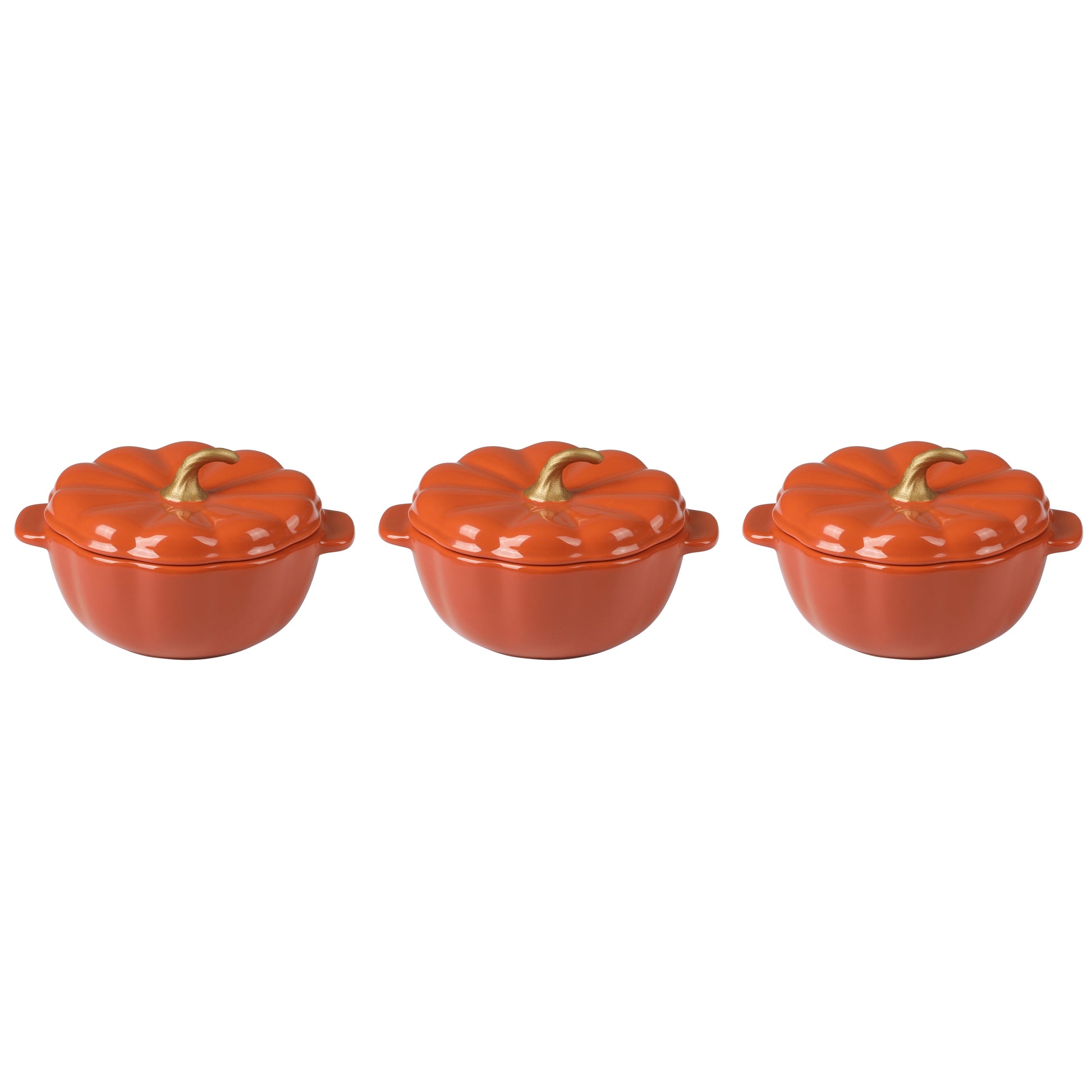 The Pioneer Woman .5 Quart Pumpkin Stoneware Mini Cocottes with Lids, Orange, Set of 3
