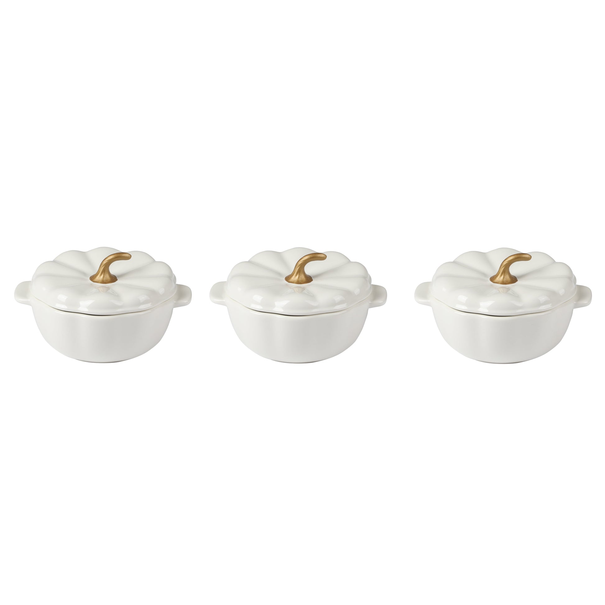 The Pioneer Woman .5 Quart Pumpkin Stoneware Mini Cocottes with Lids, Linen, Set of 3