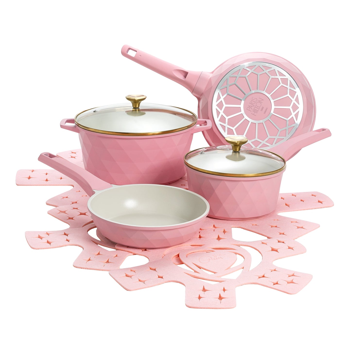 Paris Hilton 10-Piece Ceramic Nonstick Cookware Set with Pots & Pans, Clean Ceramicâ„¢ Coating, Faceted Pink Design