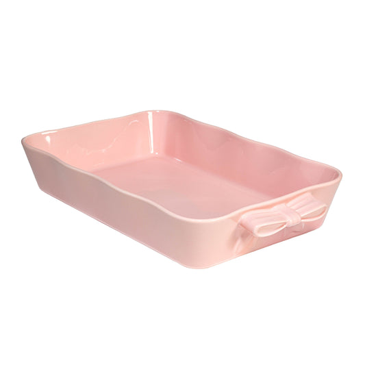 Paris Hilton Ceramic Stoneware Rectangular Lasagna Baker, 13 x 9 x 2.5 Inches, Oven Safe to 450Â°F, Dishwasher & Microwave Safe, Pink with Bow Handles