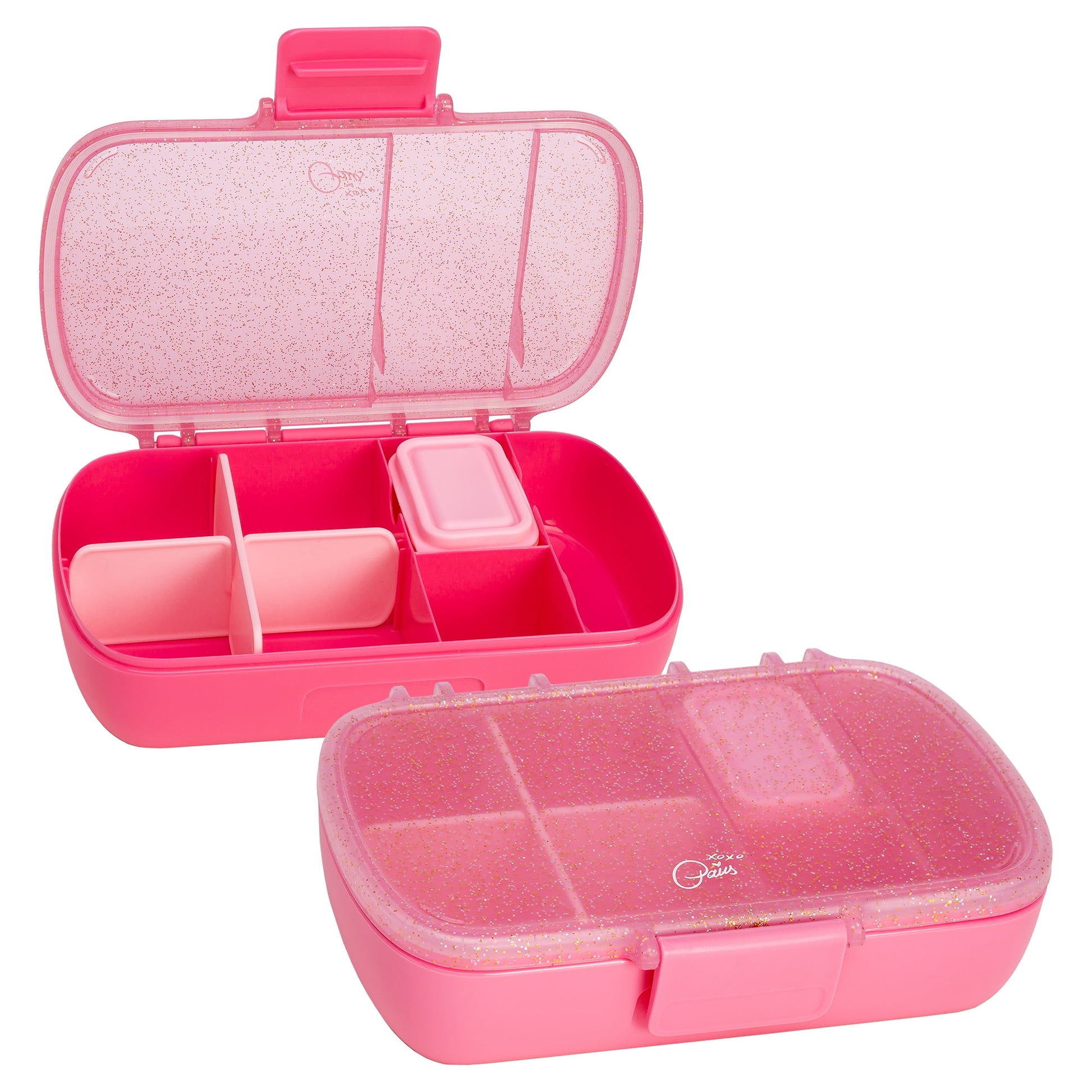 Paris Hilton 2 Pack Bento Style Snack Boxes, Glitter Infused Lids, Pink and Hot Pink