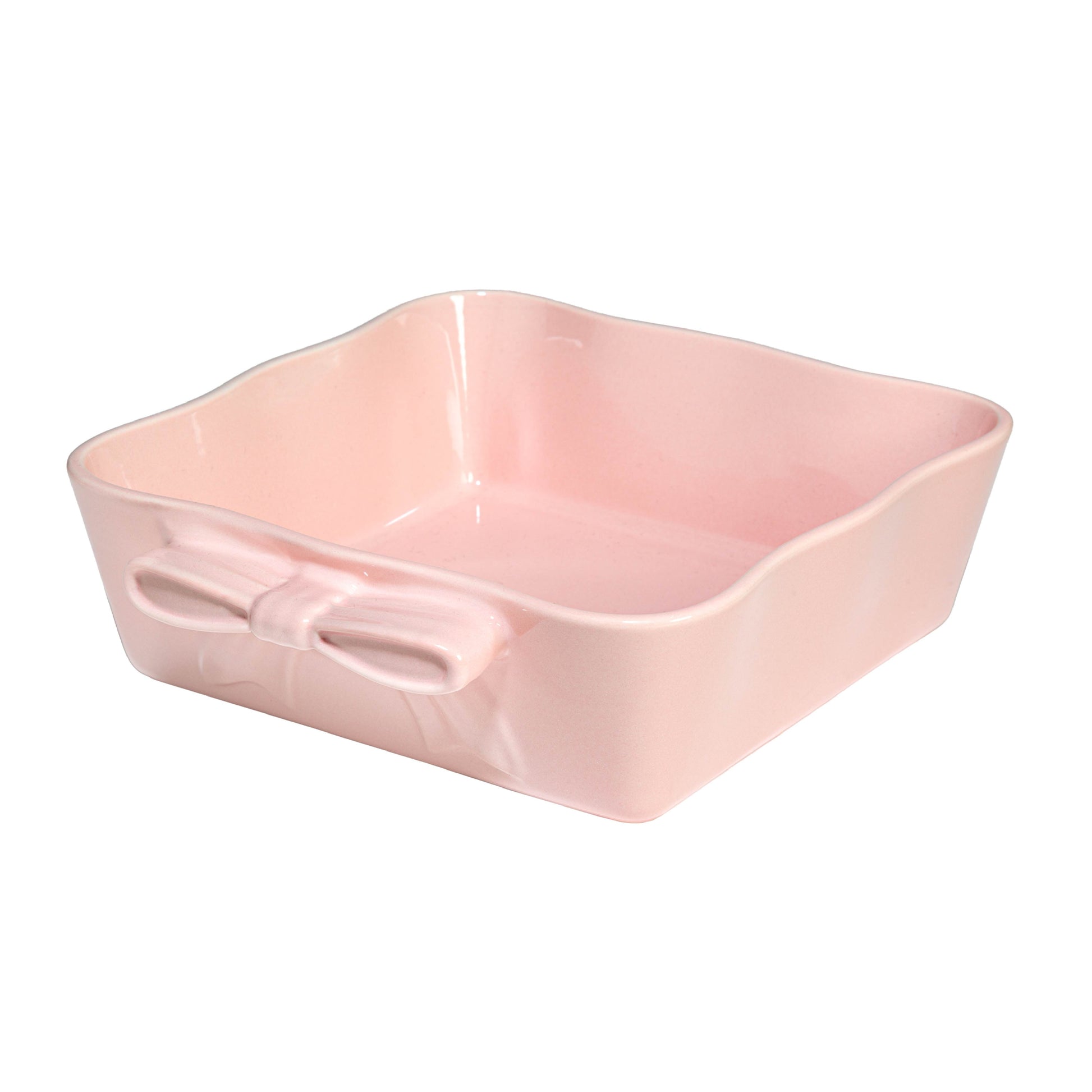 Paris Hilton Ceramic Square Baking & Casserole Dish, 8 x 8 x 2.75 in, Oven Safe to 450Â°F, Dishwasher & Microwave Safe, Pink with Bow Handles