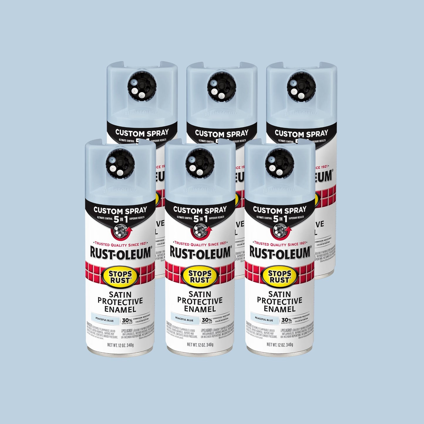 Paquete de 6, Azul PacÃ­fico, Rust-Oleum Detiene el Ã“xido Aerosol Personalizado 5 en 1 Pintura en Aerosol Satinada-376882, 12 oz