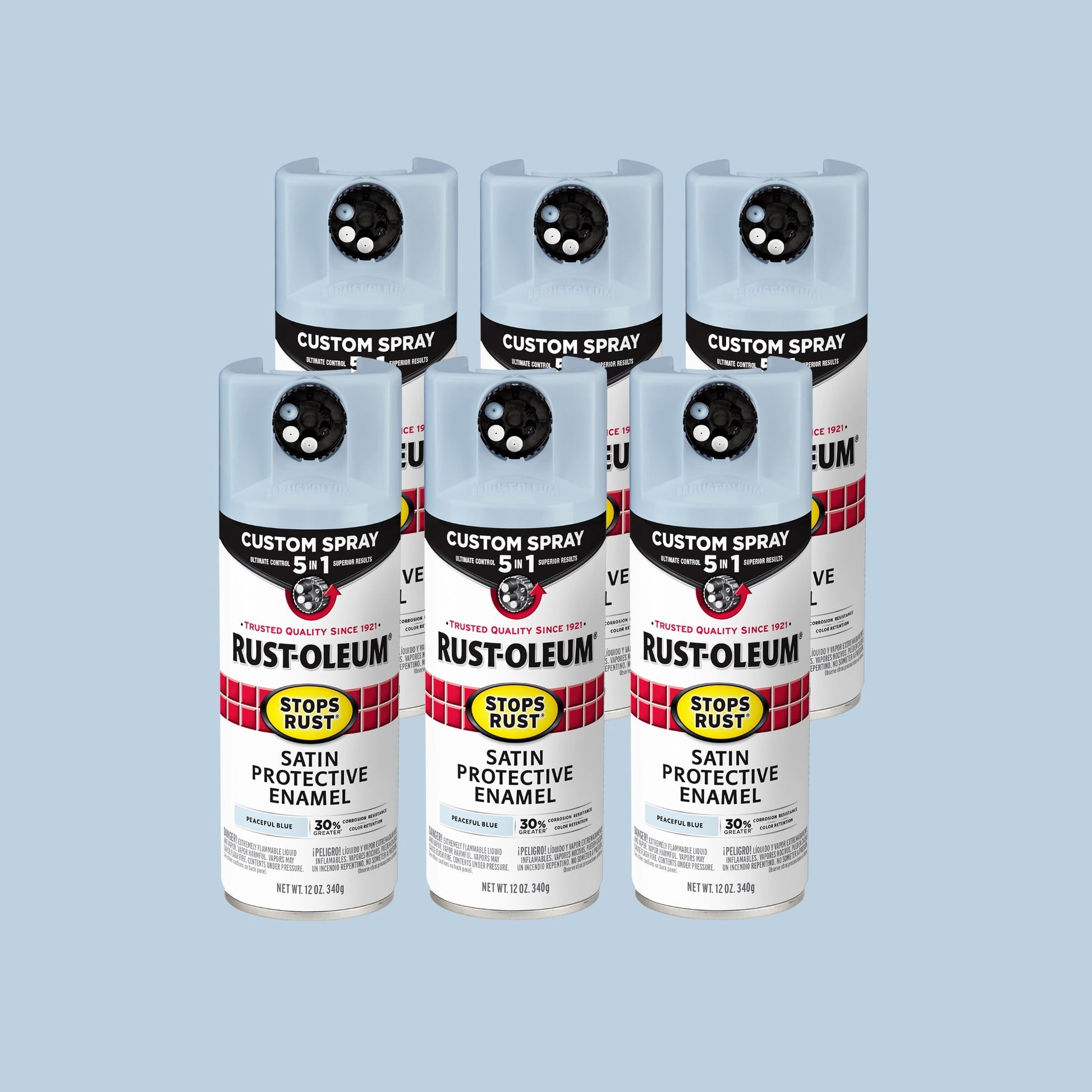 Paquete de 6, Azul PacÃ­fico, Rust-Oleum Detiene el Ã“xido Aerosol Personalizado 5 en 1 Pintura en Aerosol Satinada-376882, 12 oz