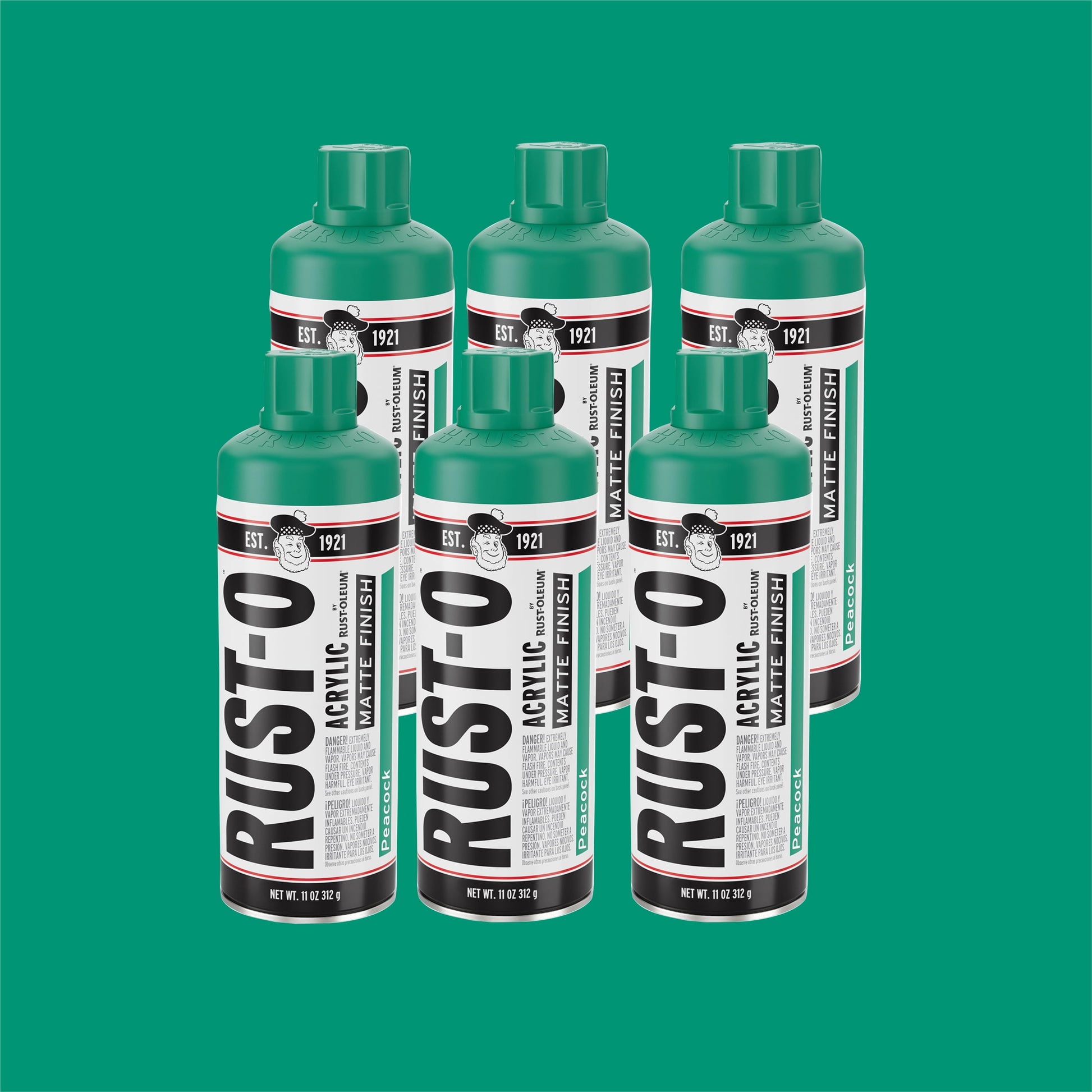 6 Pack, Peacock, Rust-Oleum Rust-O Acrylic Matte Spray Paint-392203, 11 oz
