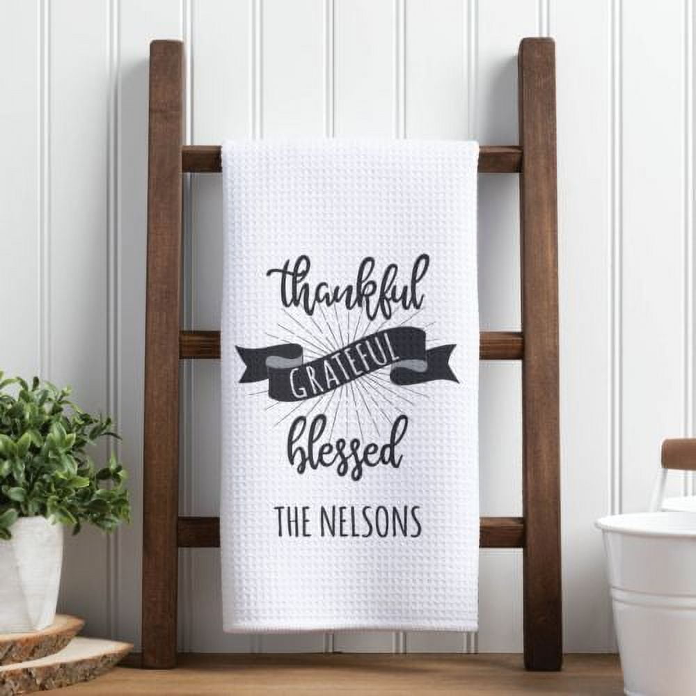 Personalized Thankful Grateful and Blessed Waffle Style Tea Towel