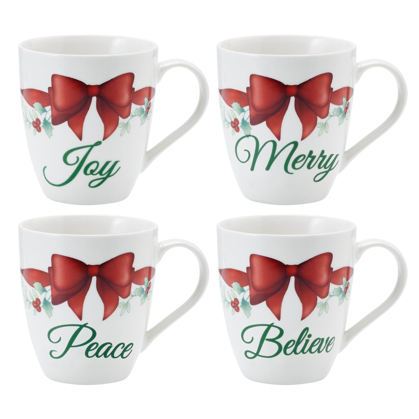 Pfaltzgraff Winterberry Porcelain 20 oz Mug Sentiment Bows Set of 4