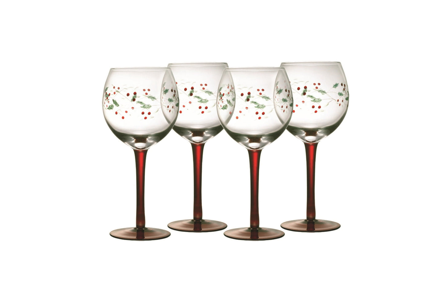 Pfaltzgraff Winterberry 13 oz Hand Painted Glass Wine Goblets, Set or 4