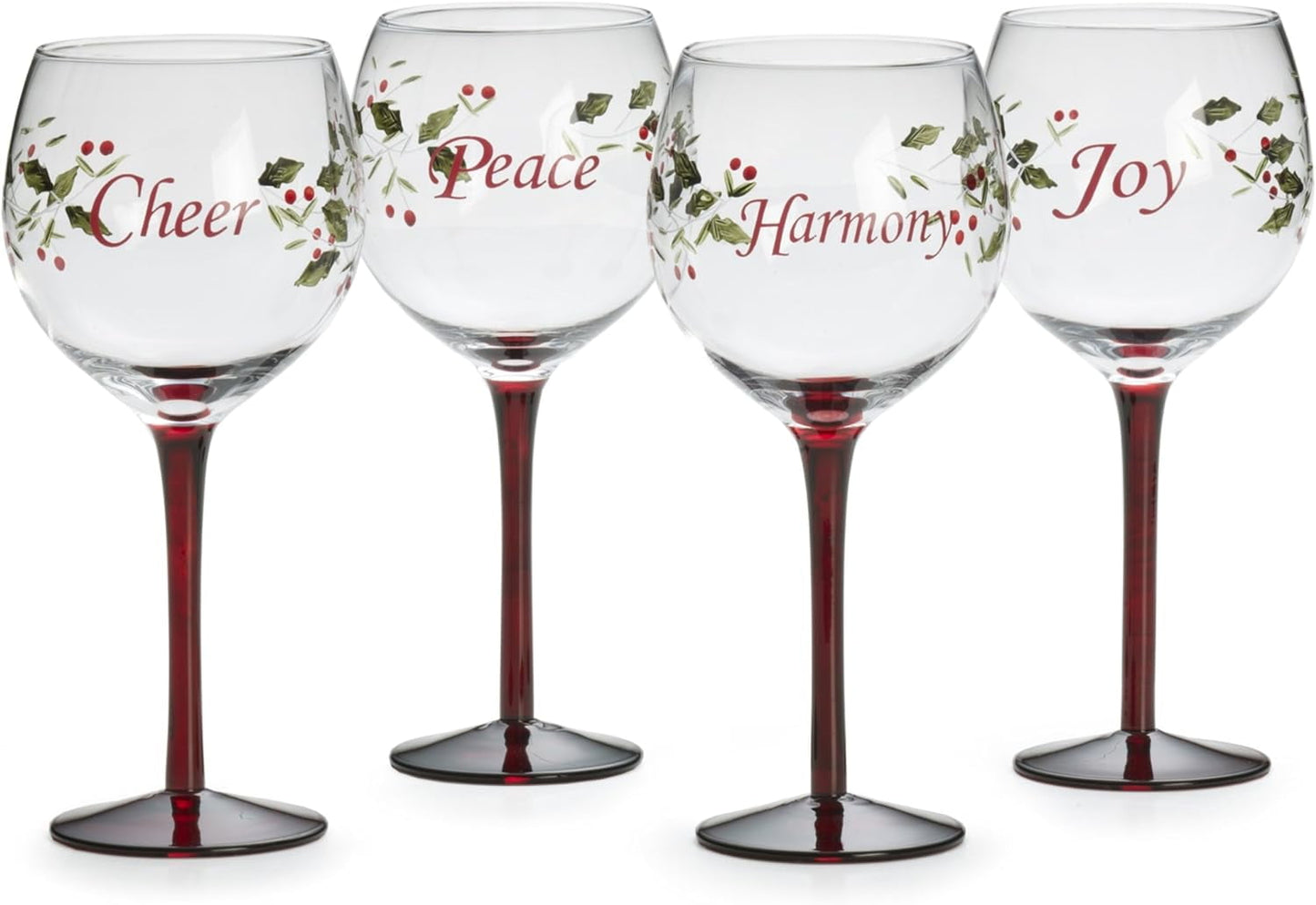 Pfaltzgraff Winterberry Wine Glasses with Sentiments, Set of 4