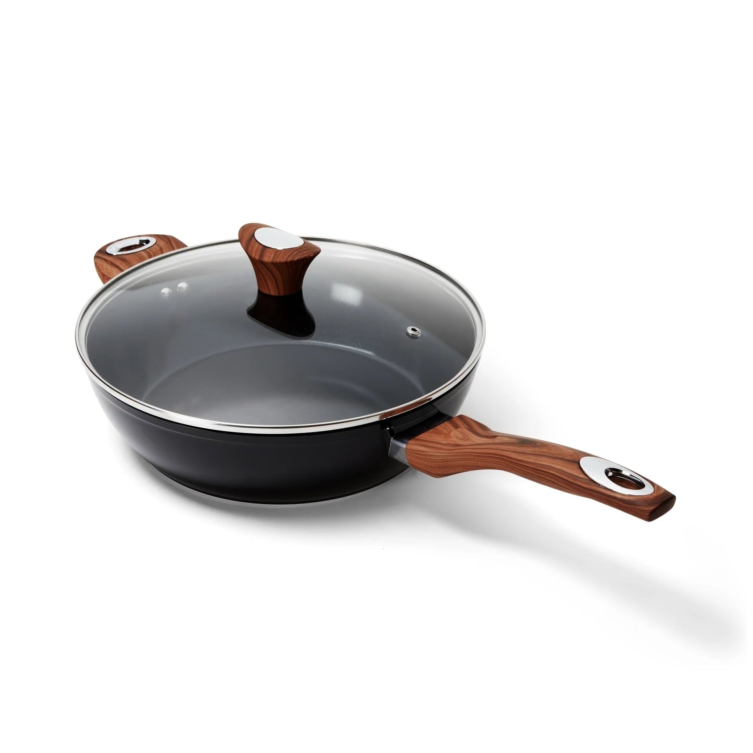 Phantom Chef 11" Non Stick Wood Handle Deep Fry Pan, Black