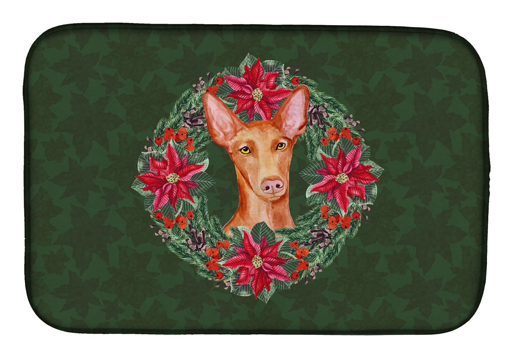 Pharaoh Hound Poinsetta Wreath Dish Drying Mat