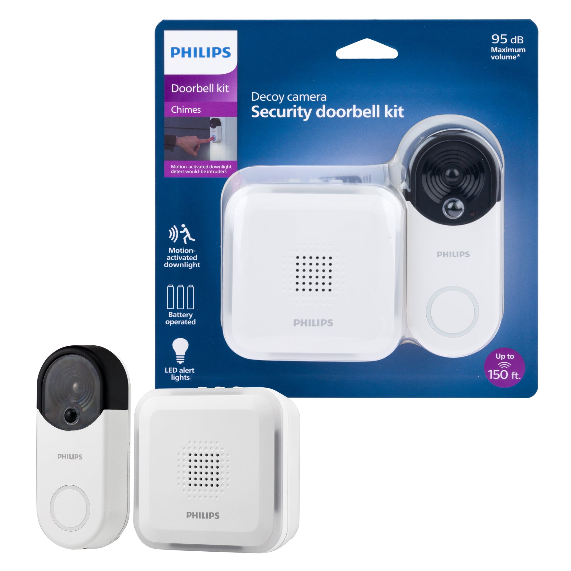 Philips Kit de Timbre de Seguridad InalÃ¡mbrico, CÃ¡mara de Timbre Decoy, Luz Activada por Movimiento, Timbre de 32 Campanas