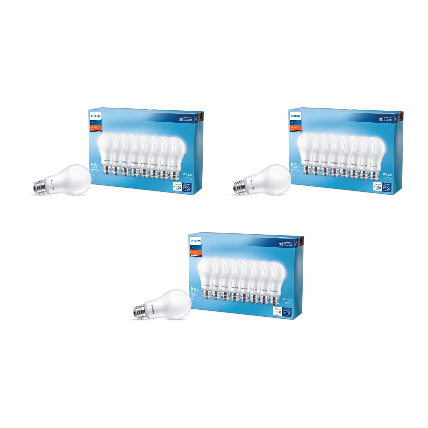 Philips LED 100-Watt Equivalent A19 General Purpose Household Light Bulb, Frosted Soft White, Non-Dimmable, E26 Medium Base (24-Pack)