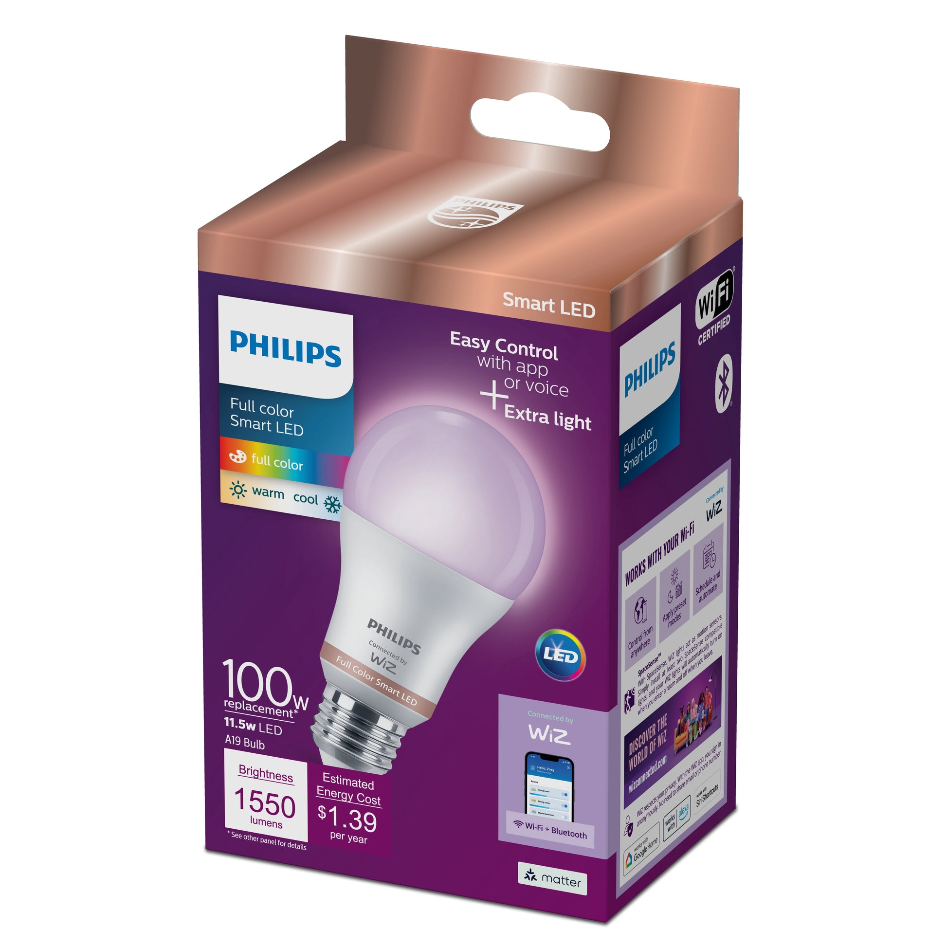 Philips Smart LED 100-Watt A19 General Purpose Light Bulb, Frosted Color, Dimmable, E26 Medium Base (1-Pack)