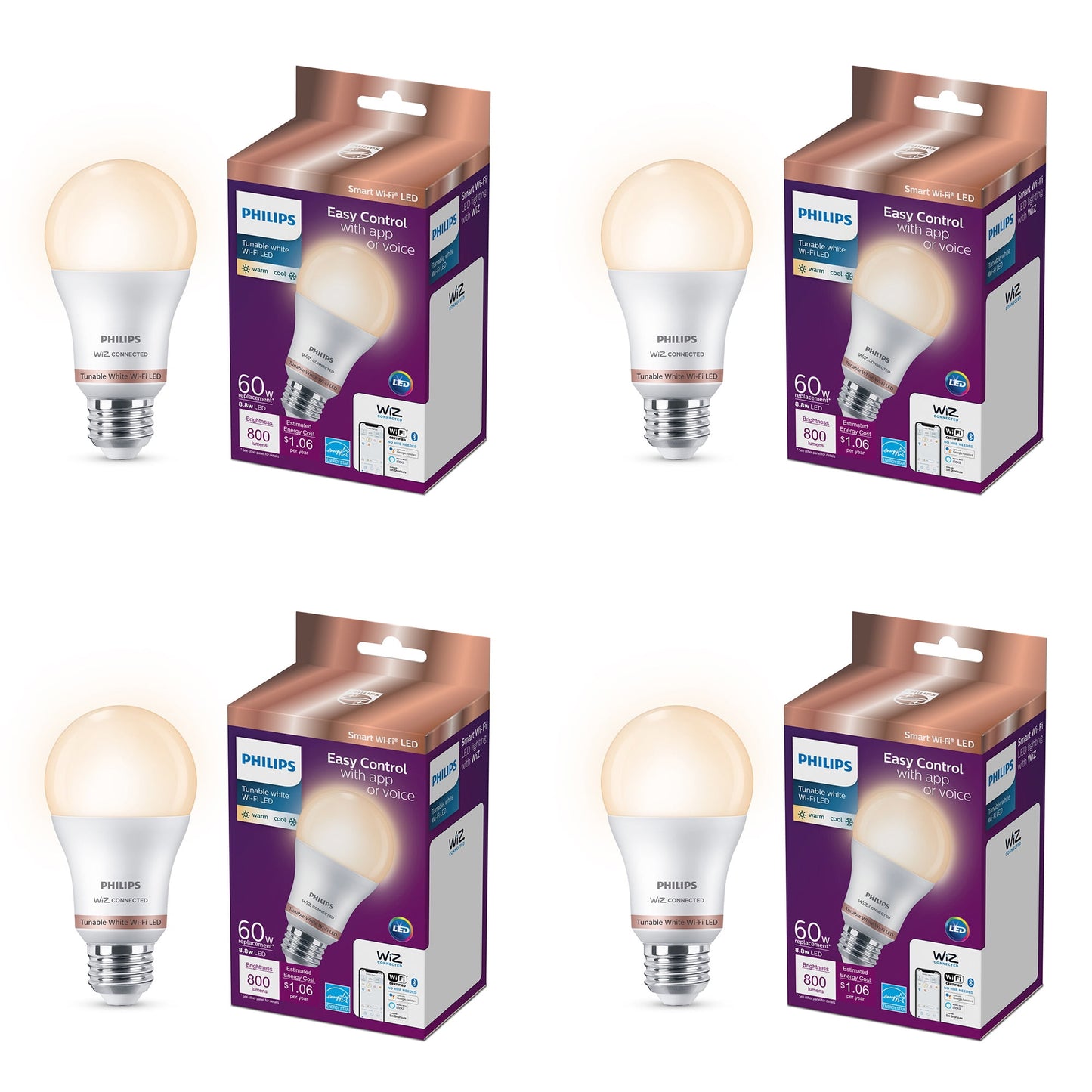 Philips Smart Wi-Fi Connected LED 60-Watt A19 Light Bulb, Frosted Soft White, Dimmable, E26 Base (1-Pack)