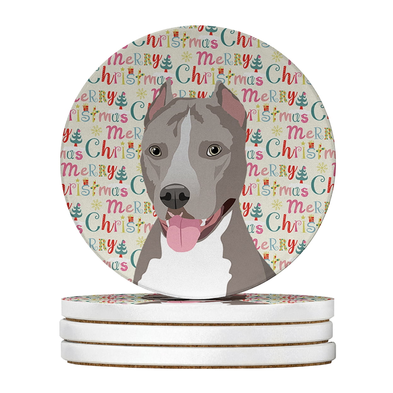 Pit Bull Blue #5 Christmas Large Sandstone Coasters Pack of 4 4 in x 4 in
