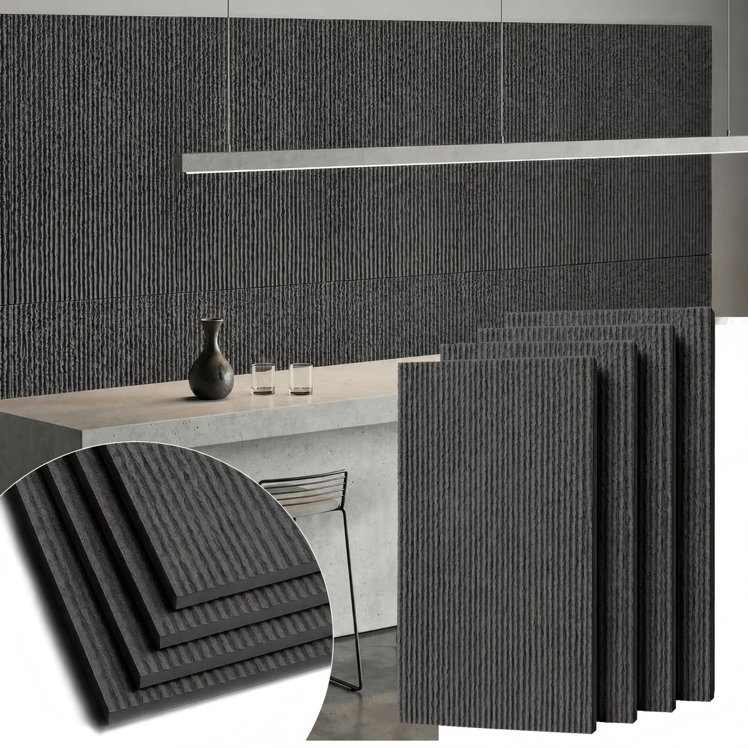 Plank & Hue 4Pcs 48"x24" 3D Faux Stone Wall Panels, Imitation Stone Wall DÃ©cor Wainscot Panel Board for Interior Accent Walls, Carbon Gray