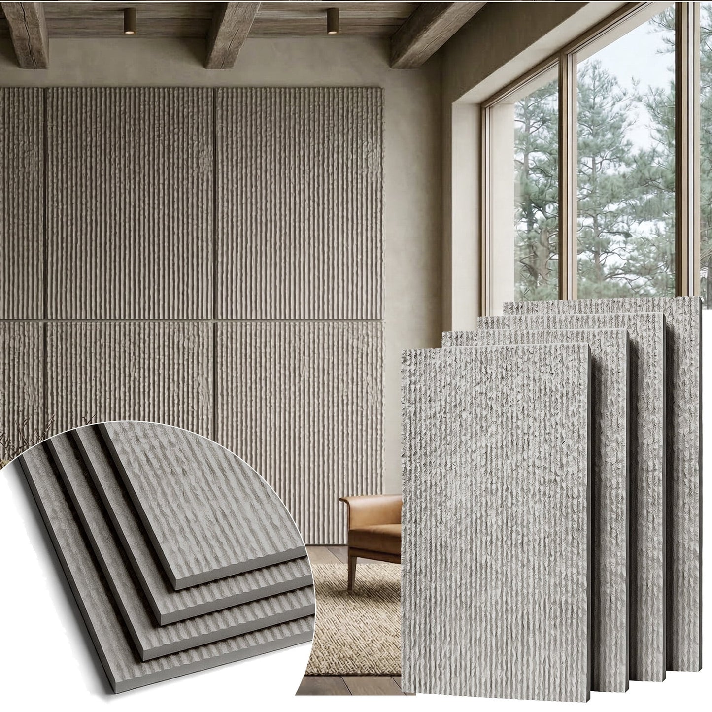 Plank & Hue 4Pcs 48"x24" 3D Faux Stone Wall Panels, Imitation Stone Wall DÃ©cor Wainscot Panel Board for Interior Accent Walls, Stone Gray