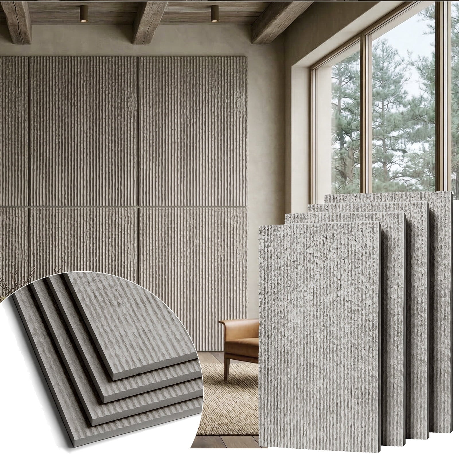 Plank & Hue 4Pcs 48"x24" 3D Faux Stone Wall Panels, Imitation Stone Wall DÃ©cor Wainscot Panel Board for Interior Accent Walls, Stone Gray